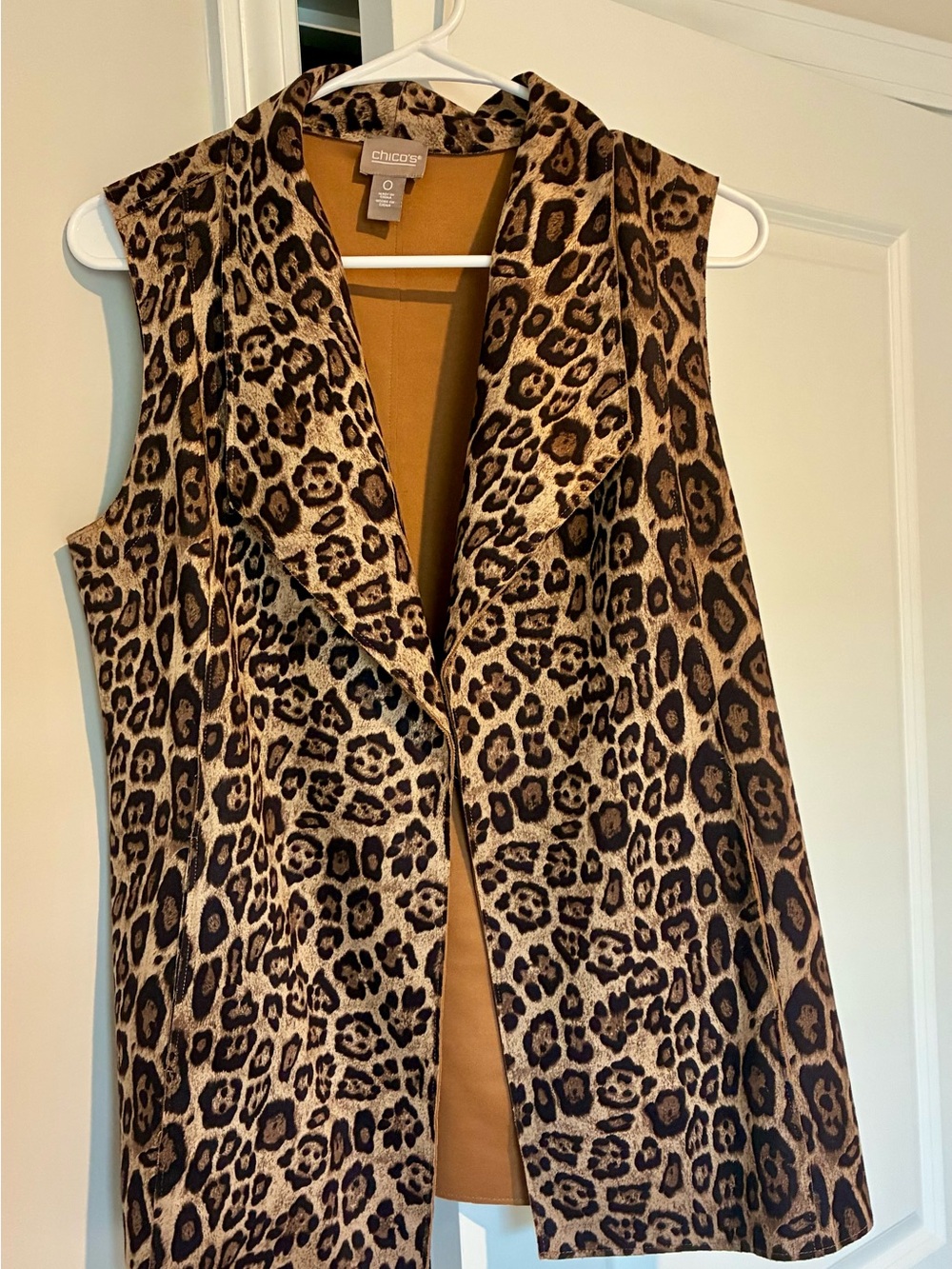 Chicos Leopard Print Sleeveless Duster Vest - Brown/Tan Sz 0